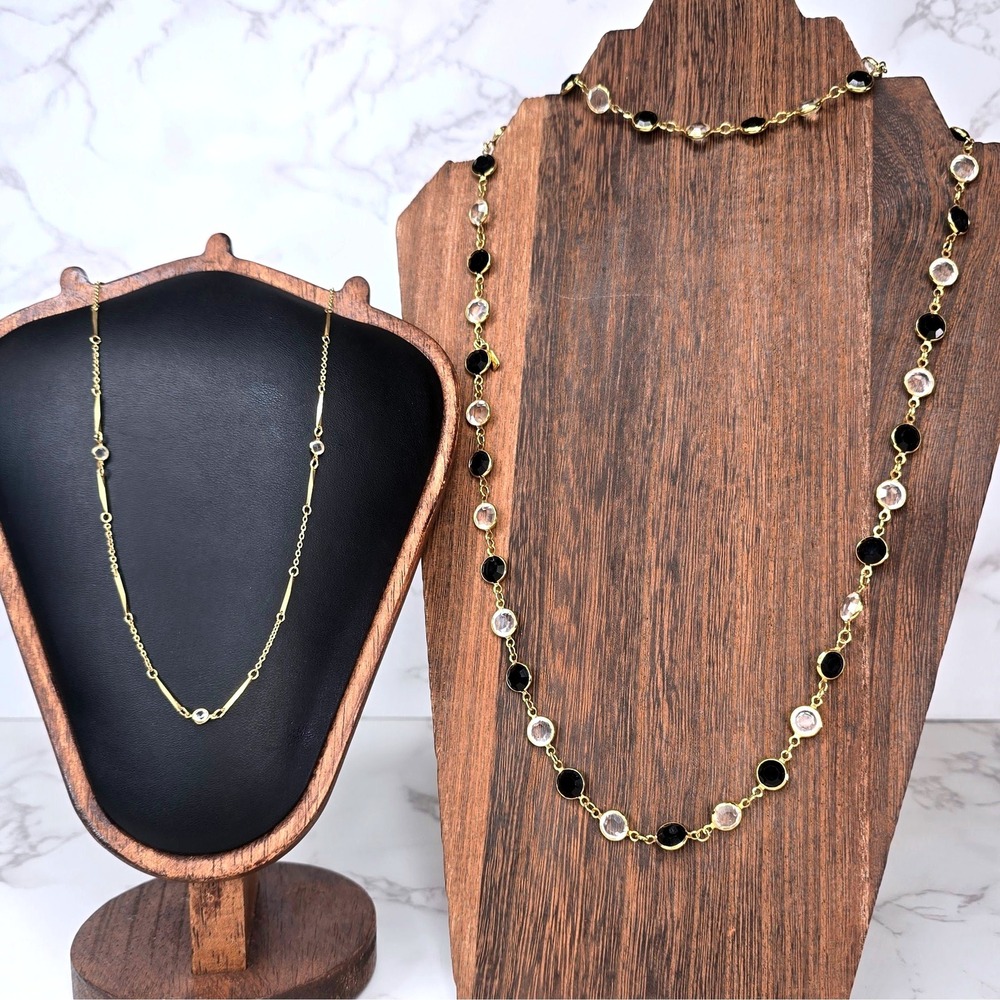 Swarovski Black and Clear Crystal Station Necklace 36in with 20in Accent Chain - Picture 4 of 10